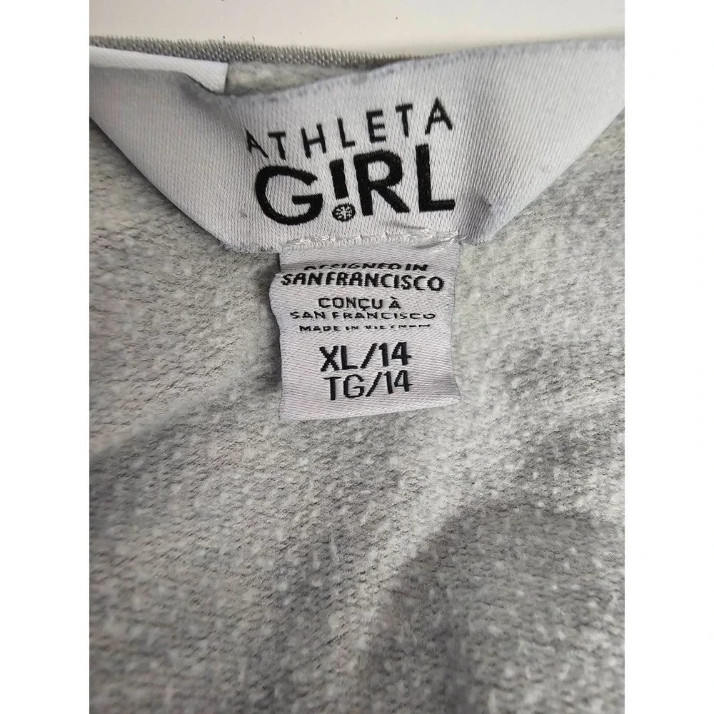 Athleta Girl gray one piece hooded jumpsuit 14 zipper thumb holes pockets